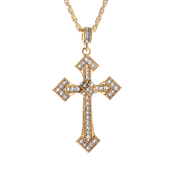 Oro Collares con colgante de diamantes de imitación, cruzar, dorado, 23.62 pulgada (60 cm)