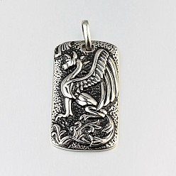 Antique Silver Rectangle with Dragon 304 Stainless Steel Pendants, Antique Silver, 48x26x6mm, Hole: 10x3.5mm