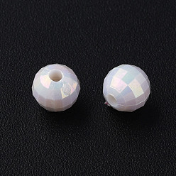 Blanc Perles acryliques opaques, de couleur plaquée ab , facette, ronde, blanc, 6x5.5mm, Trou: 1.5mm, environ4800 pcs / 500 g
