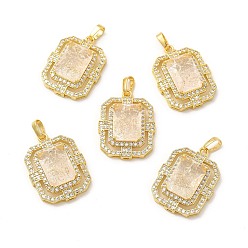 PapayaWhip Rack Plating Brass & Crushed Ice Cut Cubic Zirconia Pendants, with Rhinestone, Real 14K Gold Plated, Cadmium Free & Lead Free, Rectangle Octagon Charm, PapayaWhip, 28x21x8mm, Hole: 6.5x4mm