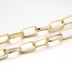 Light Gold Aluminium Paperclip Chains, Flat Oval, Drawn Elongated Cable Chains, for DIY Jewelry Making, Unwelded, Light Gold, 15.5x8x1mm