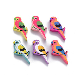 Mixed Color 6 Styles Printed Natural Wooden Beads, Dyed, Bird, Mixed Color, 31x17x5mm, Hole: 1.6mm, about 830pcs/500g