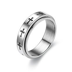 Cross Вращающееся кольцо из титановой стали, Кольцо для снятия стресса с вращающимся кольцом для мужчин и женщин, накрест, размер США 11 (20.6 мм)