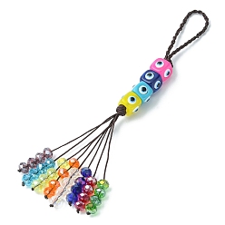 Coloré Décorations de pendentif en perles de verre, avec cube avec lampe mauvais œil et ornements suspendus en fil de nylon, colorées, 190mm