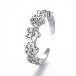 Platinum Adjustable Brass Toe Rings, Open Cuff Rings, Open Rings, Flower, Platinum, US Size 4 1/4(15mm)
