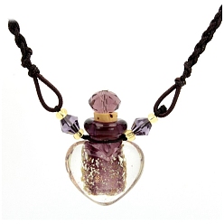 Old Rose Lampwork Perfume Bottle Necklaces with Ropes, Heart, Old Rose, 22.05~28.35 inch(56~72cm), Pendant: 22x12x20, Capacity: 1ml(0.03fl. oz)