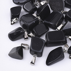 Pierre Noire Pendentifs en pierre noire naturelle, avec cliquet en acier inoxydable, nuggets, 15~35x10~20x5~15mm, Trou: 3x7.5mm