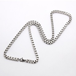 Stainless Steel Color Trendy Men's 304 Stainless Steel Box Chain Necklaces, with Lobster Clasps, Stainless Steel Color, 17.7 inch(44.9cm), 1.9mm