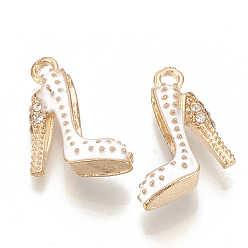 Marfil Colgantes de tacones de aguja de esmalte de aleación, sin plomo y cadmio, con diamante de imitación, zapatos de tacón alto, la luz de oro, blanco cremoso, 17.5x14x6 mm, agujero: 2 mm