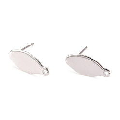 Silver 304 Stainless Steel Stud Earring Findings, with Loop and Flat Plate, Oval, Silver, 15x7x0.8mm, Hole: 1mm, Pin:0.8mm