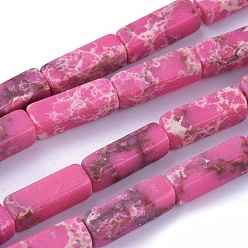 Deep Pink Synthetic Imperial Jasper Beads Strands, Dyed, Cuboid, Deep Pink, 12~13.5x4~4.5mm, Hole: 0.8mm, about 29pcs/strand, 14.96 inch~15.19 inch(38~38.6cm)