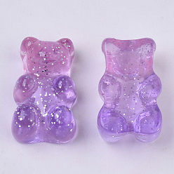 Medium Purple Transparent Resin Cabochons, with Glitter Powder, Two Tone, Bear, Medium Purple, 18x11x8mm