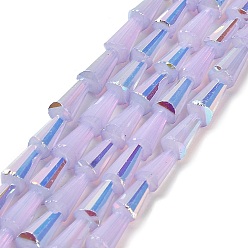 Lila Hornada pintadas cuentas de vidrio de hebras, imitación opalite, facetados, color de ab, cono, lila, 4x8 mm, agujero: 0.8 mm, sobre 68 unidades / cadena, 21.85~22.05'' (55.5~56 cm)