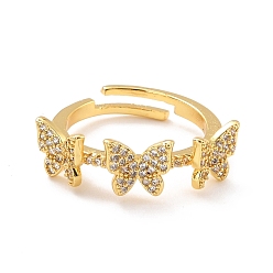 Claro Anillo de dedo ajustable con circonita cúbica de mariposa para mujer, anillo de latón chapado en oro real 18k, sin plomo y cadmio, Claro, tamaño de EE. UU. 6 1/2 (16.9 mm)
