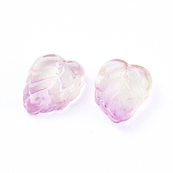 Pink Two-Tone Transparent Glass Charms, Leaf, Pink, 13.5x10.5x3.5mm, Hole: 1.2mm