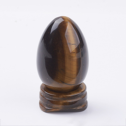 Tiger Eye Natural Tiger Eye Display Decorations, with Base, Egg Shape Stone, 56mm, Egg: 47x30mm