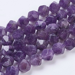 Mauve Natural Amethyst Beads Strands, Star Cut Round Beads, Faceted, Mauve, 6mm, Hole: 1mm, about 32pcs/strand, 7.8 inch