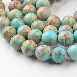 Bleu Clair Brins de perles de jaspe impérial naturel, ronde, teint, bleu clair, 8mm, Trou: 1mm, Environ 48 pcs/chapelet, 15.7 pouce