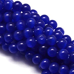 Bleu Moyen  Perles oeil de chat, ronde, bleu moyen, 12mm, Trou: 1mm, Environ 33 pcs/chapelet, 15.5 pouce