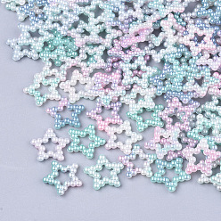 Color mezclado Arco iris abs plástico imitación perla anillos de unión, gradiente sirena perla, estrella, color mezclado, 11.5x12x2 mm, medida interior: 3x3 mm, aproximadamente 1000 piezas / bolsa