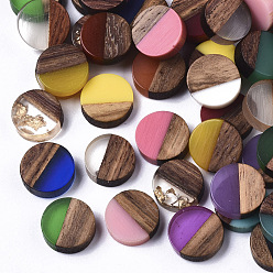 Color mezclado Cabujones de resina y madera de nogal, plano y redondo, color mezclado, 10x2.5~4 mm