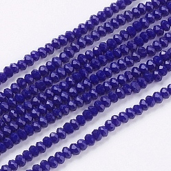 Royal Blue Opaque Solid Color Glass Bead Strands, Imitation Jade, Faceted, Rondelle, Royal Blue, 3x2mm, Hole: 0.8mm, about 185~190pcs/strand, 14.9~17.3 inch(38~44cm)