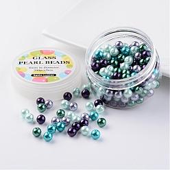 Mixed Color Glass Pearl Bead Sets, Ocean Mix, Eco-Friendly, Round, Dyed, Mixed Color, 8mm, Hole: 0.7~1.1mm, about 200pcs/box.