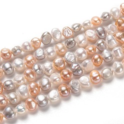 Mixed Color Natural Cultured Freshwater Pearl Beads Strands, Potato, Mixed Dyed and Undyed, Mixed Color, 5~7x6~8mm, Hole: 0.6mm, about 58pcs/strand, 13.78 inch(35cm)