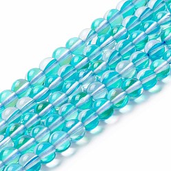 Cyan Synthetic Moonstone Beads Strands, Round, Cyan, 6mm, Hole: 0.8mm, about 63pcs/strand, 14.57''~15.55''(37~39.5cm)