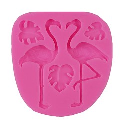 Pink Food Grade Silicone Vein Molds, Fondant Molds, For DIY Cake Decoration, Chocolate, Candy, UV Resin & Epoxy Resin Jewelry Making, Flamingo and Monstera Leaf, Pink, 105x95x10mm, Inner Diameter: 20~90mm