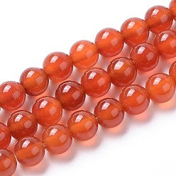 Orange Red Natural Agate Beads Strands, Dyed, Round, Orange Red, 6mm, Hole: 1.2mm, about 65pcs/strand, 15.16 inch(38.5cm)