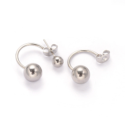 Stainless Steel Color 304 Stainless Steel Stud Earrings, Hypoallergenic Earrings, Stainless Steel Color, 21mm, Pin: 0.8mm