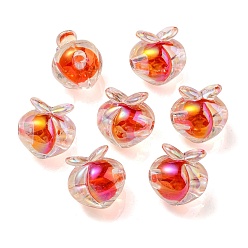 Rouge Placage uv perles acryliques irisées arc-en-ciel, perle bicolore en perle, pêche, rouge, 18x17.5x16mm, Trou: 3.5mm