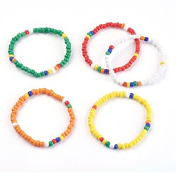 Mixed Color Kids Stretch Bracelets, with Glass Seed Beads, Mixed Color, 1-3/4 inch(4.6cm)