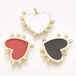 Mixed Color Brass Pendants, with Enamel, Heart, Golden, Mixed Color, 19x23x2.5mm, Hole: 3mm, Ring: 5x0.8mm