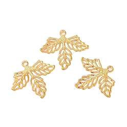 Golden Iron Pendants, Etched Metal Embellishments, Leaf Charm, Golden, 23x26.5x1mm, Hole: 2mm