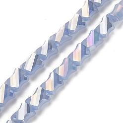 Bleu Bleuet Chapelets de perles en verre électrolytique , demi arc-en-ciel plaqué, facettes rectangle de torsion, bleuet, 10x8x5mm, Trou: 1.2mm, Environ 50 pcs/chapelet, 21.26'' (54 cm)