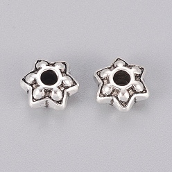 Antique Silver Tibetan Silver Spacer Beads, Flower, Lead Free & Cadmium Free, Antique Silver, 9mm, Hole: 2mm