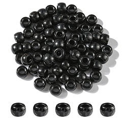 Negro Granos de la resina europeos, granos grandes del agujero del barril, negro, 8x5~6 mm, agujero: 4 mm