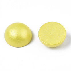 Yellow Painted Natural Wood Cabochons, Pearlized, Half Round, Yellow, 12x6mm
