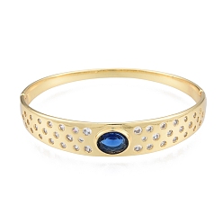 Azul Medio Brazalete con bisagra ovalada de circonita cúbica, joyas de latón chapado en oro real 18k para mujer, azul medio, diámetro interior: 2-1/8x2-3/8 pulgada (5.3x6 cm)