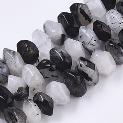 Quartz Rutilated Naturel noir quartz rutile brins de perles, nuggets, facette, 9.5~11x6~7mm, Trou: 1.2mm, Environ 30~32 pcs/chapelet, 7.48 pouce (19 cm)
