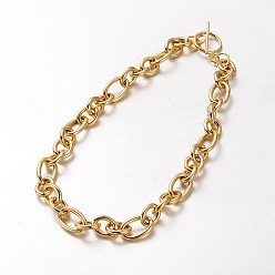 Golden 304 Stainless Steel Rolo Chain Necklace, with Toggle Clasps, Golden, 18.5 inch(47cm)