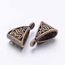 Antique Bronze Tibetan Style Alloy Tube Bails, Loop Bails, Bail Beads, Triangle, Cadmium Free & Nickel Free & Lead Free, Antique Bronze, 15.5x10x7mm, Hole: 1.5mm.