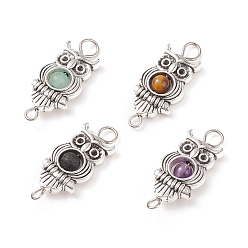 Mixed Stone Tibetan Style Alloy Links Connector, with Natural Stone, Owl, 27x11.5x4.5mm, Hole: 1.8~3.2mm