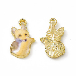 Bisque Painted Alloy Pendants, Fox Charm, Cadmium Free & Nickel Free & Lead Free, Golden, Bisque, 19.5x11.5x2mm, Hole: 1.5mm