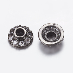 Bronce de cañón Tapa de perlas de zirconia cúbica de micro pavé de latón, sin plomo y cadmio, apétalo, gunmetal, 8x3.5 mm, agujero: 2.5 mm