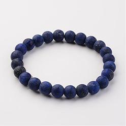 Lapis Lazuli Bracelets extensibles en perles de lapis-lazuli naturel (teint et chauffé), givré, ronde, 53 mm (2-5/64 pouces)