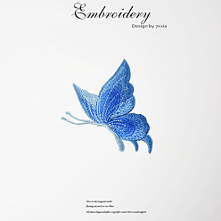 Светло-Голубой Компьютеризированная вышивка тканью утюжок на / шить на заплатках, аксессуары для костюма, бабочка, Небесно-голубой, 85x58 мм