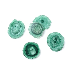 Vert Perles de quartz solaire naturel, teint, tranches de quartz druzy, pour création de fil enroulé pendentif , pas de trous / non percés, nuggets, verte, 38.5~46.5x38~45x4~6.9mm